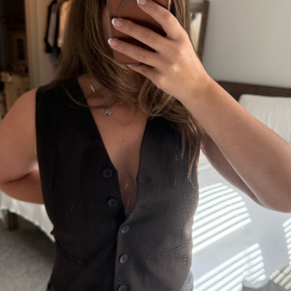 Zara Black Button-Up Vest Top